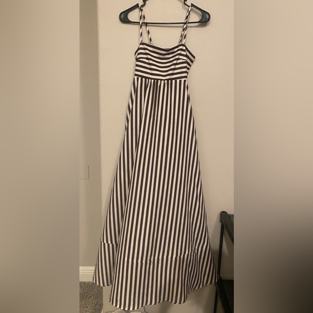 Commense Striped Pleated Cami Long Dress
